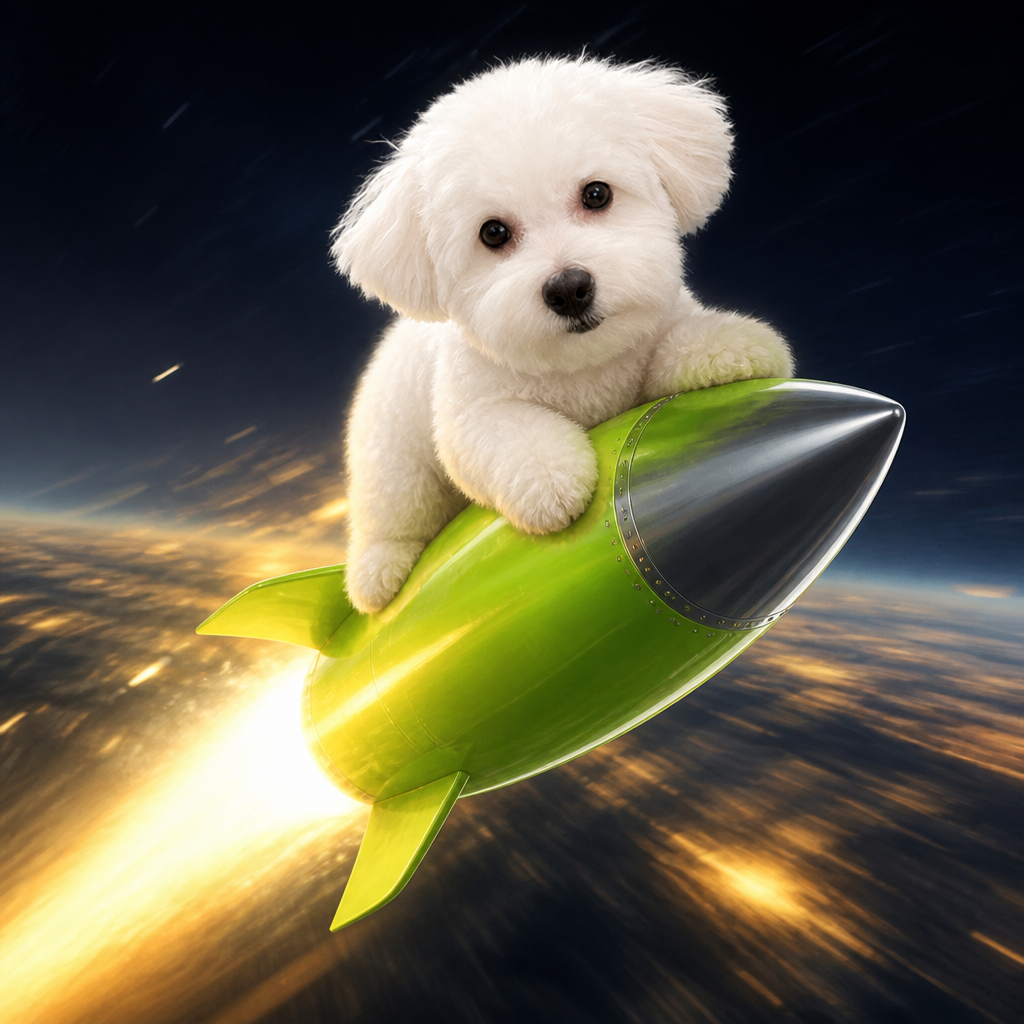 Abe riding a neon rocket